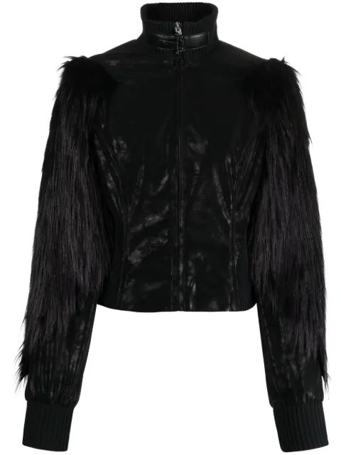 MISBHV logo-engraved faux-fur biker jacket