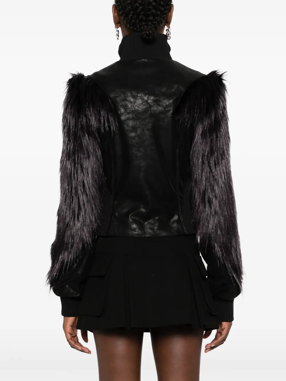 MISBHV logo-engraved faux-fur biker jacket Zwart