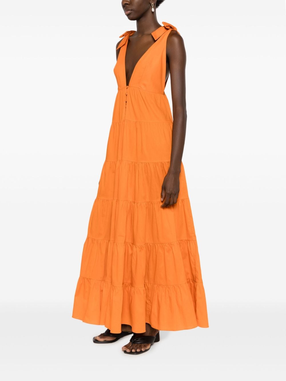 Shop Adriana Degreas V-neck Midi Dress In Orange