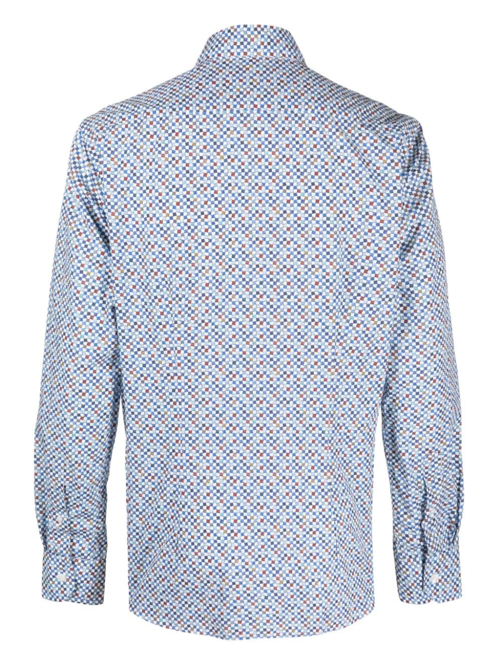 Shop Orian Geometric-print Cotton Shirt In Blue