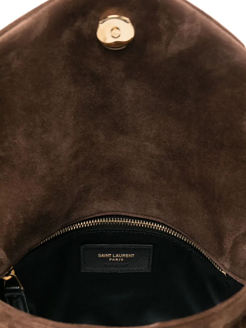 Shop Saint Laurent Loulou Puffer Small Suede Shoulder Bag In Brown