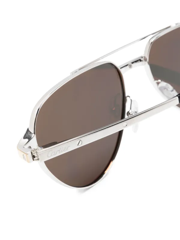 Cartier Eyewear logo-plaque rectangle-frame Sunglasses Silver