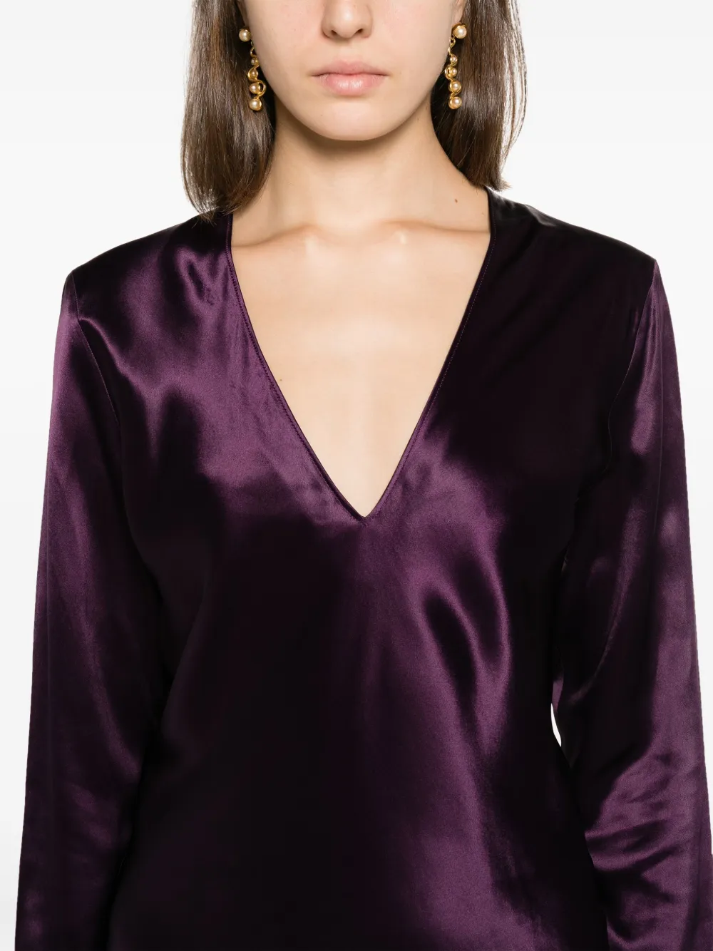 FORTE FORTE SATIN-FINISH V-NECK BLOUSE