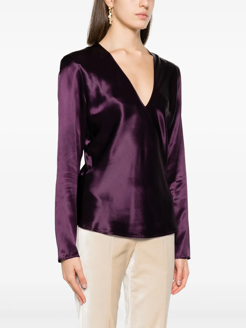 FORTE FORTE SATIN-FINISH V-NECK BLOUSE