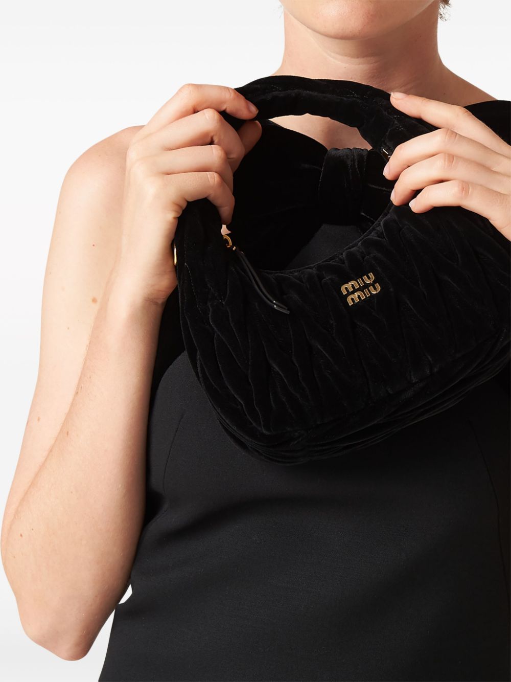 Shop Miu Miu Wander Matelassé Velvet Shoulder Bag In Black