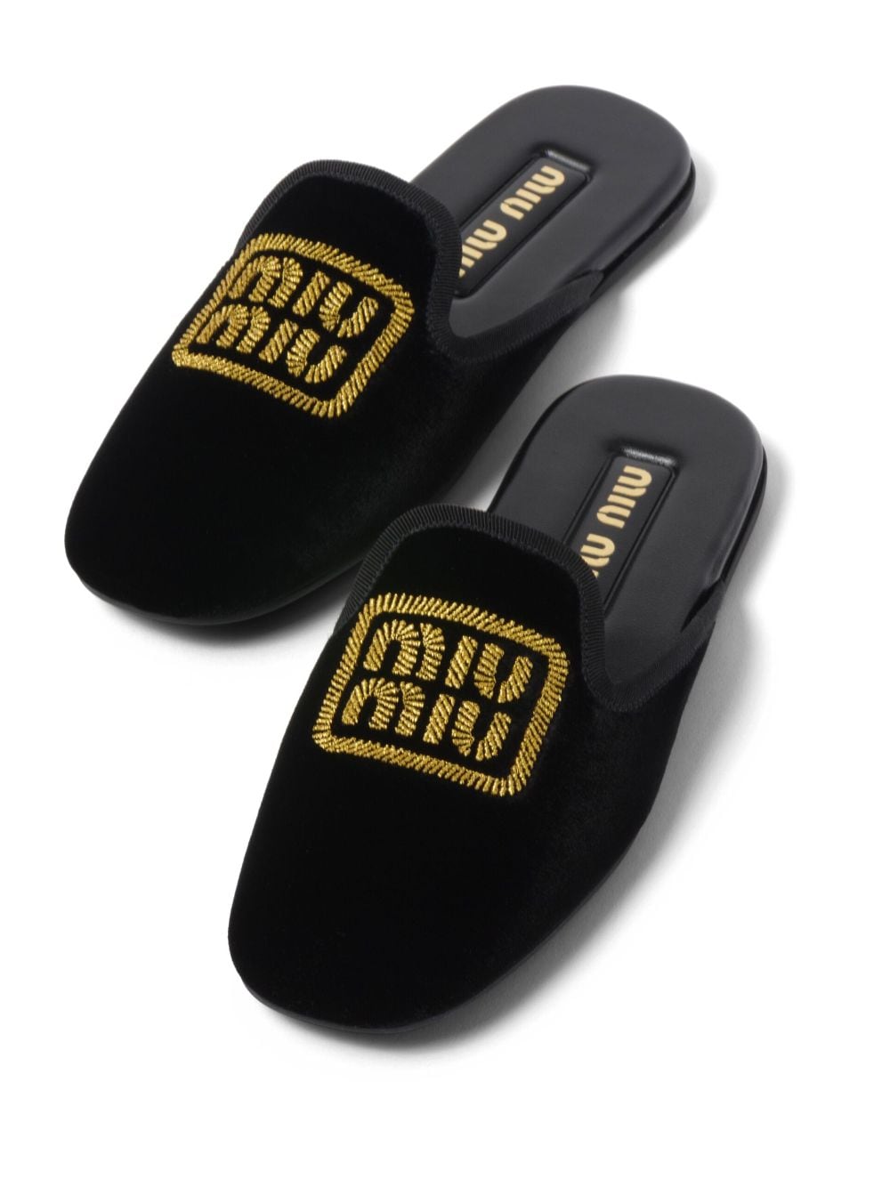 Shop Miu Miu Logo-embroidered Velvet Slippers In Black