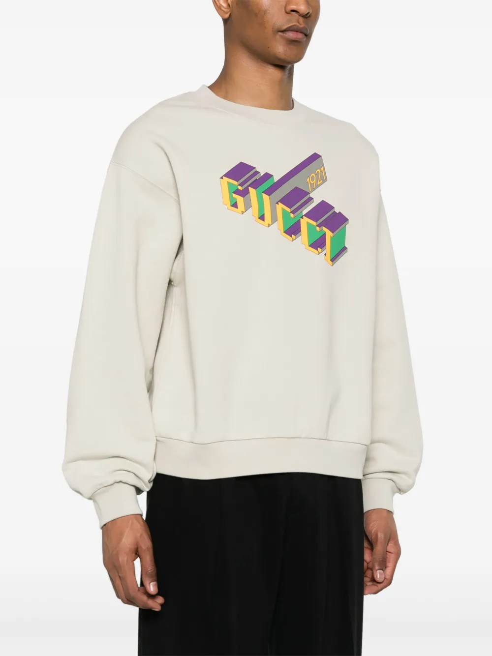 Shop Gucci Logo-print Cotton Sweatshirt In Neutrals