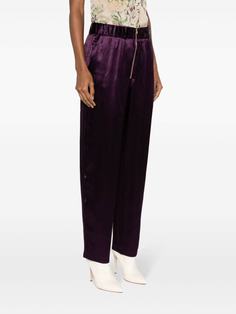 Shop Forte Forte Satin-weave Straight-leg Trousers In Purple