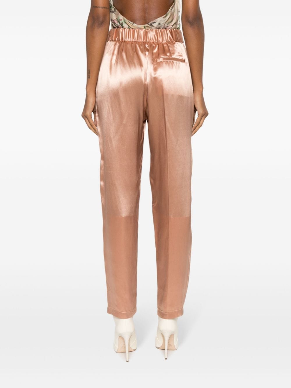Shop Forte Forte Satin-weave Straight-leg Trousers In Brown