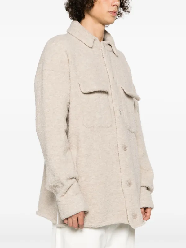 boucle button front coat