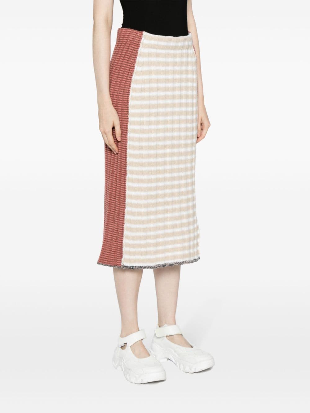 Shop Yanyan Knits Check-print Knitted Skirt In Multicolour