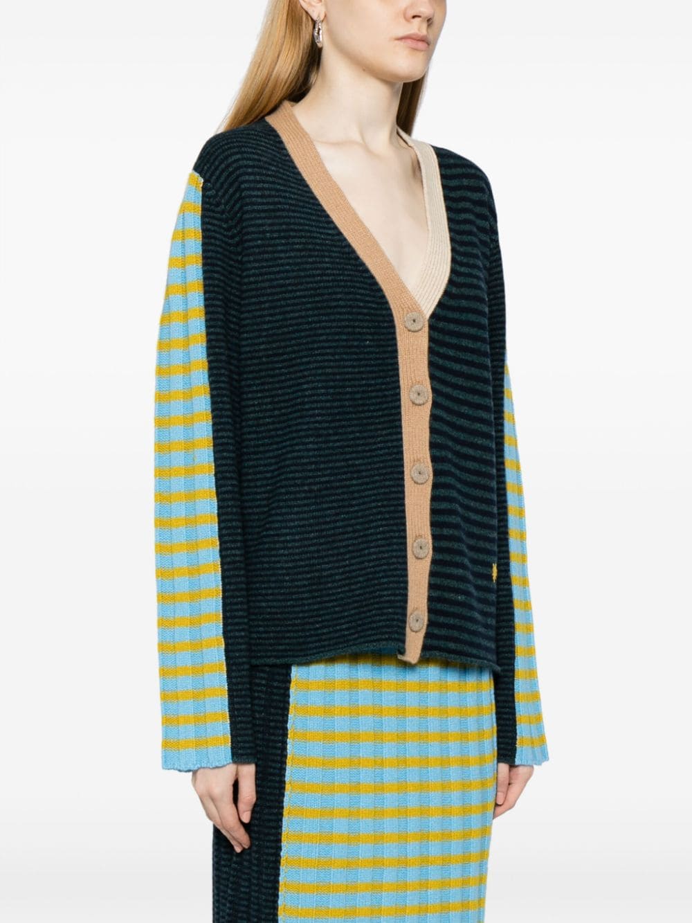 Shop Yanyan Knits Logo-embroidered V-neck Cardigan In Multicolour