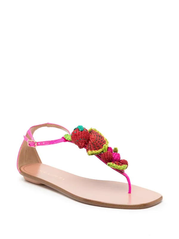 サンダル・ミュール AQUAZZURA Women Sandals ARMHIGS0 NWV MYR PINK Aquazzura Strawberry Punch woven-embellished Sandals | Pink
