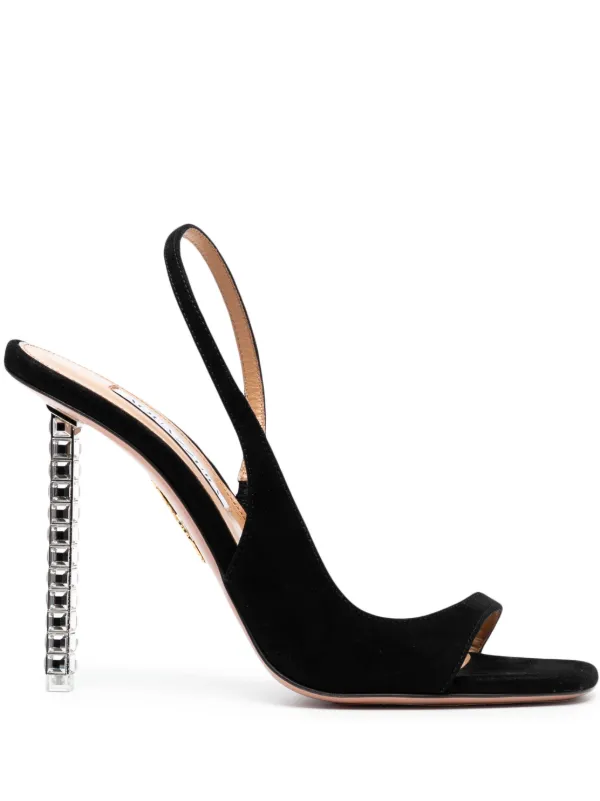 サンダル・ミュール AQUAZZURA BLACK SUEDE SANDALS Aquazzura Black Suede and Gold Metallic Sandals - 40 / 9.5