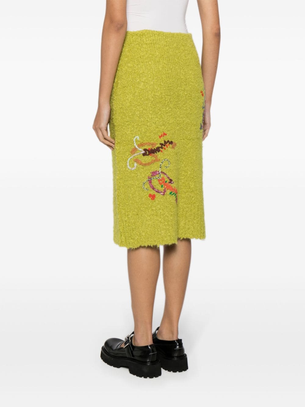 Shop Yanyan Knits Shrimp Bouclé Midi Skirt In Green