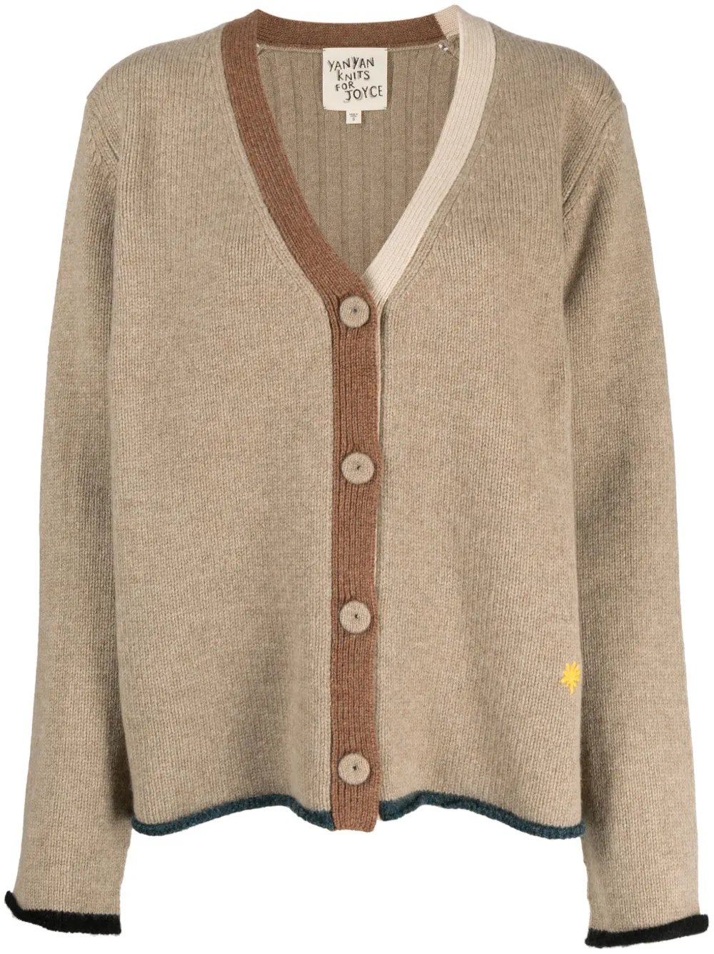 Yanyan Knits Logo-embroidered V-neck Cardigan In Brown