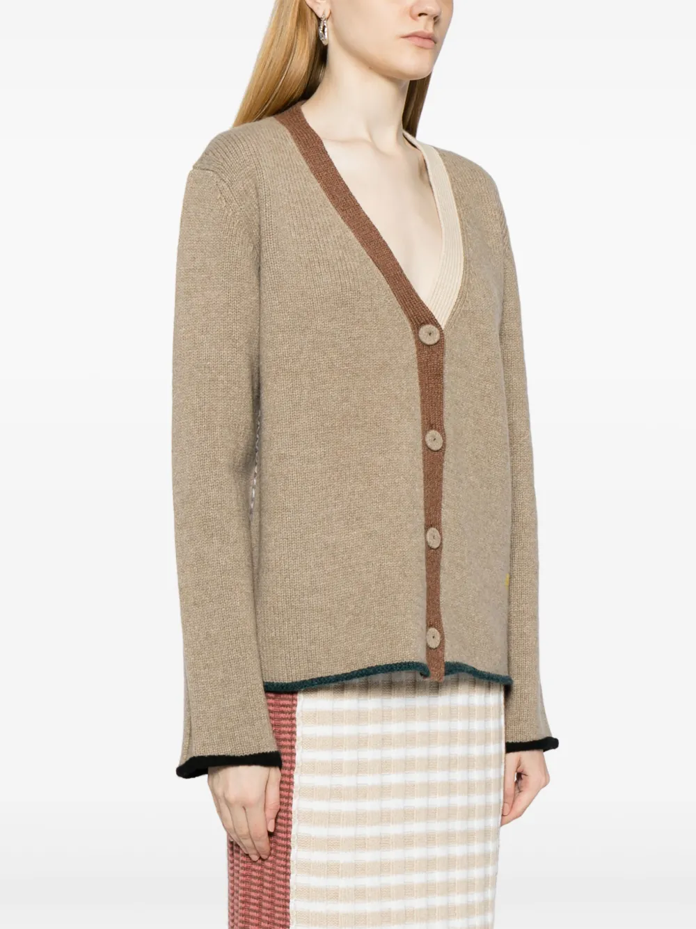 Shop Yanyan Knits Logo-embroidered V-neck Cardigan In Brown