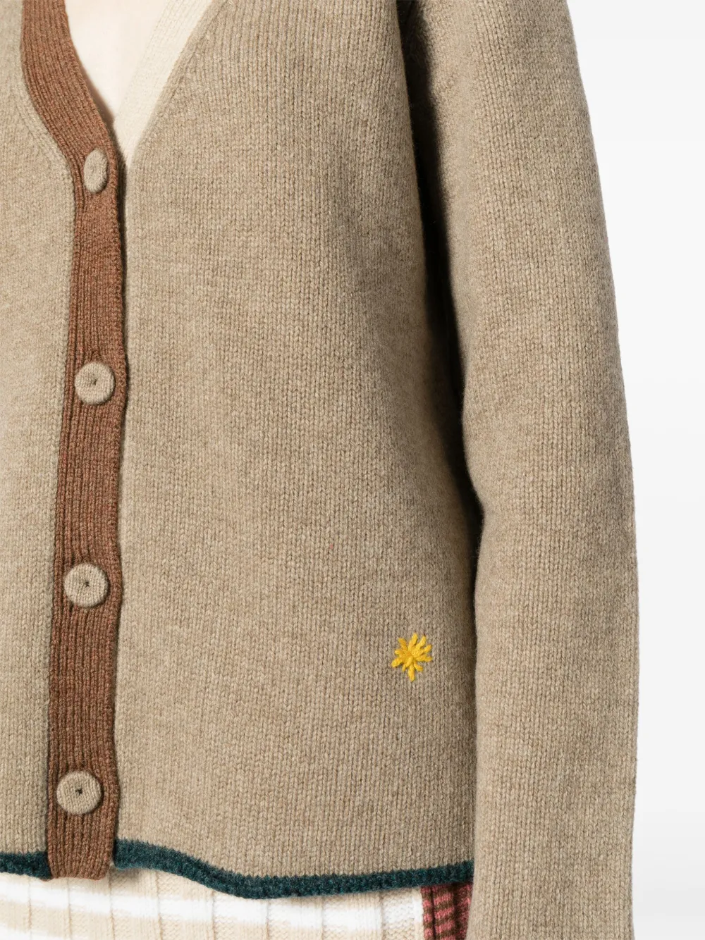 Shop Yanyan Knits Logo-embroidered V-neck Cardigan In Brown