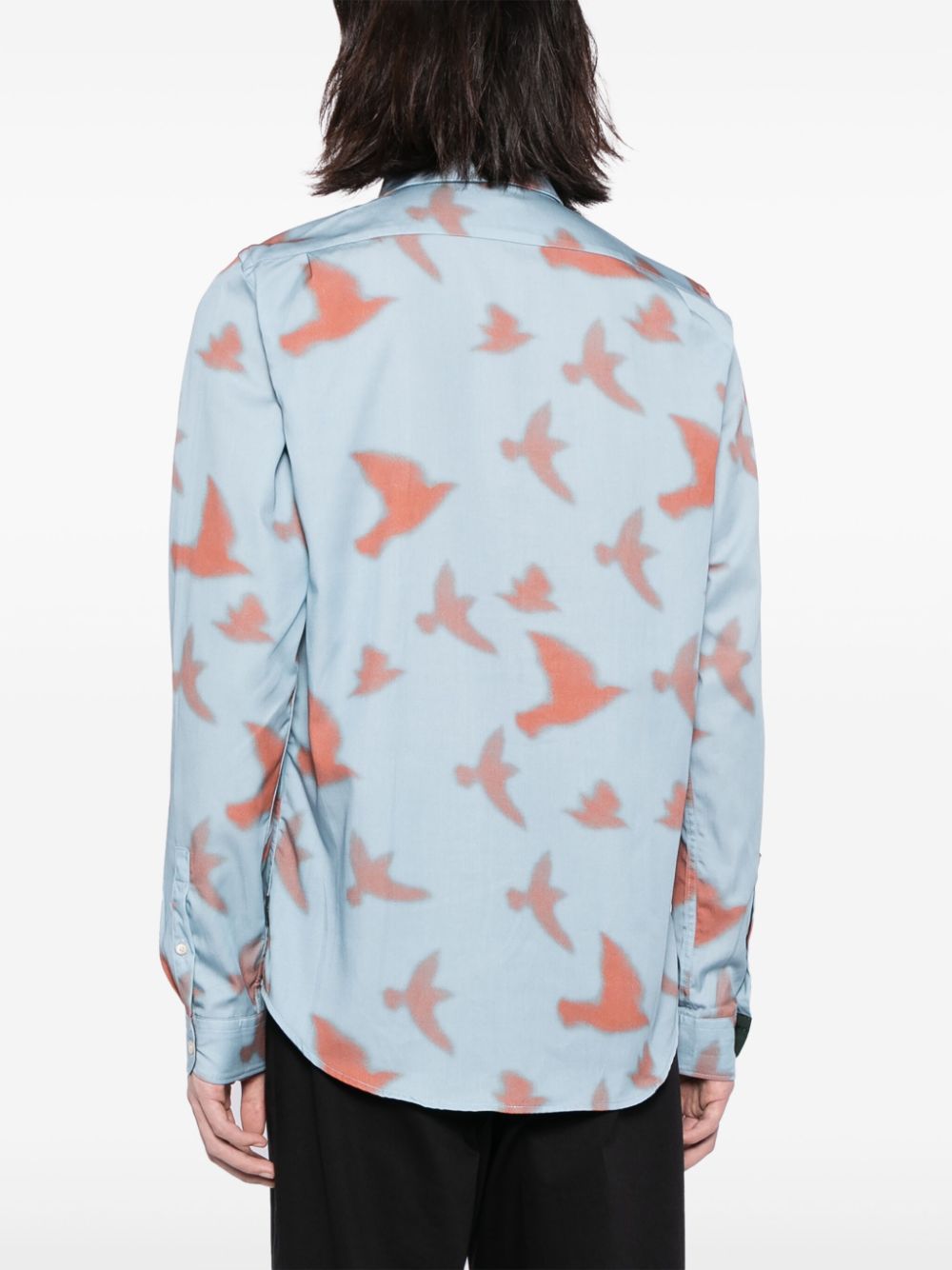 Shop Ps By Paul Smith Shadow Birds Long-sleeved Shirt In Blue