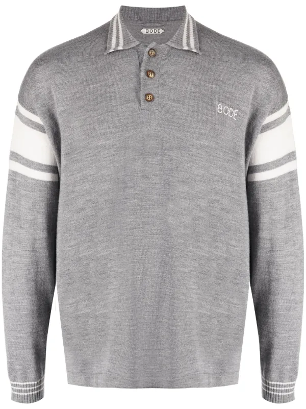 Bode Logo-embroidered Striped Polo Shirt in Grey
