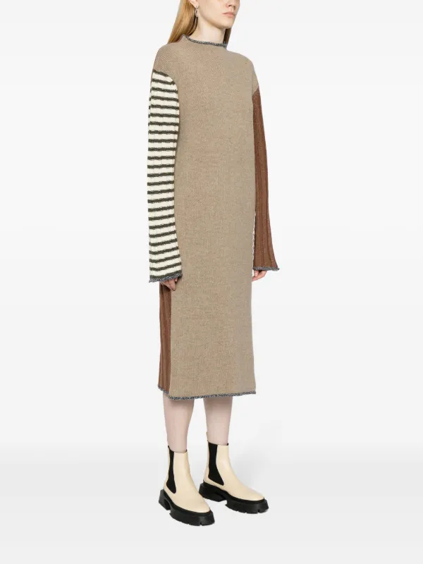 Yanyan Long-sleeve Knitted Midi Dress - Brown
