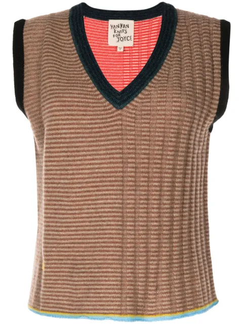 YANYAN KNITS haut rayé en maille à col v