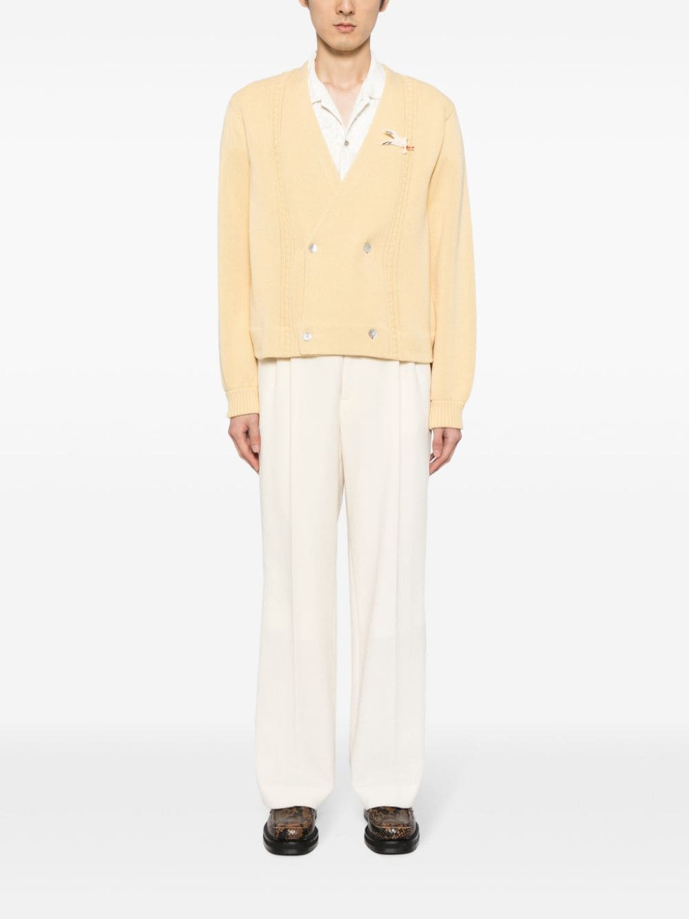 Shop Bode Double-breasted Cotton Cardigan In Yellow