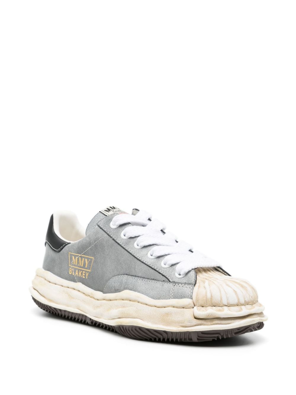 Shop Miharayasuhiro Mmy Blakey Vintage Lthr Low Top Sneaker Blk In Gray