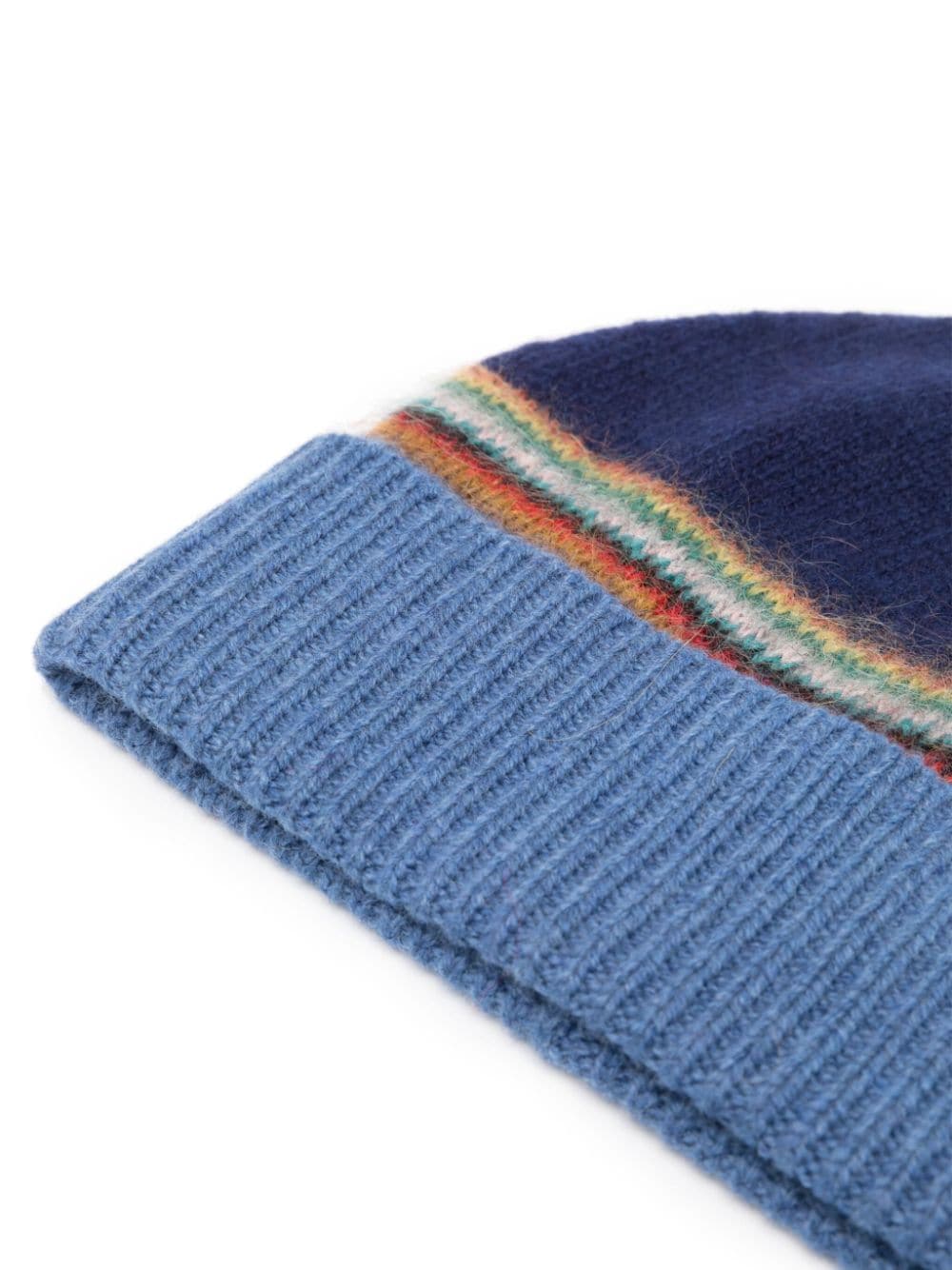 Shop Paul Smith Stripe-detail Ribbed-knit Beanie In Blue