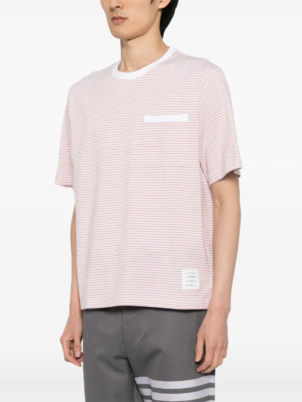 Thom Browne Striped Cotton T-shirt | White | FARFETCH GE