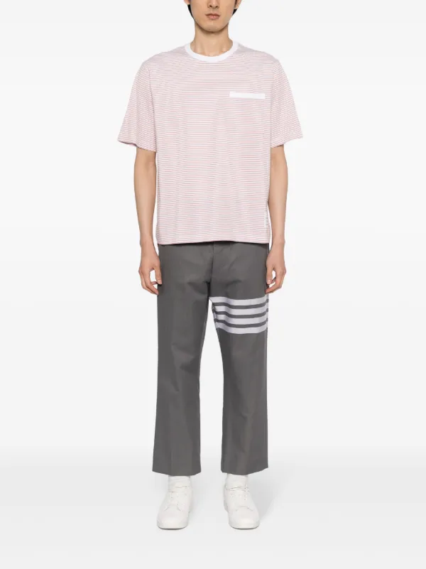 Tシャツ・カットソー Thom Browne White T-Shirt With Stripes Thom Browne Striped short-sleeve T-shirt | White | FARFETCH PL