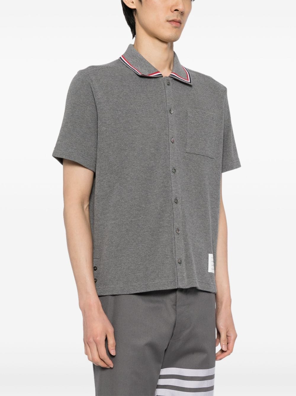 Shop Thom Browne Short-sleeve Cotton Shirt In Grey