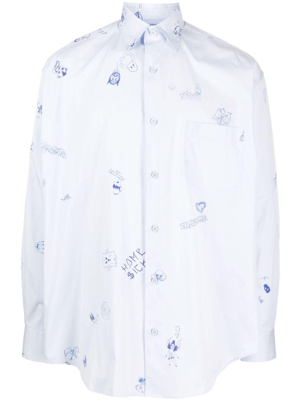 Vetements Scribble-print Cotton Shirt In Blue