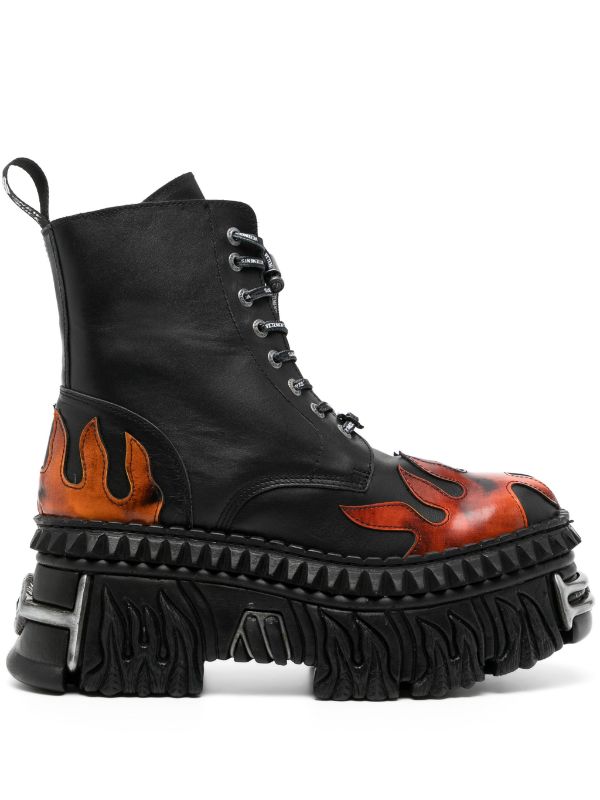 VETEMENTS flame-appliqué Leather Ankle Boots - Farfetch