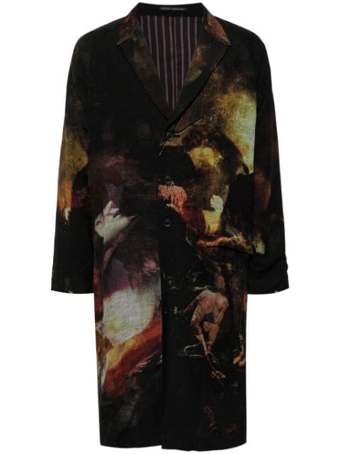 Yohji Yamamoto abstract-print single-breasted coat