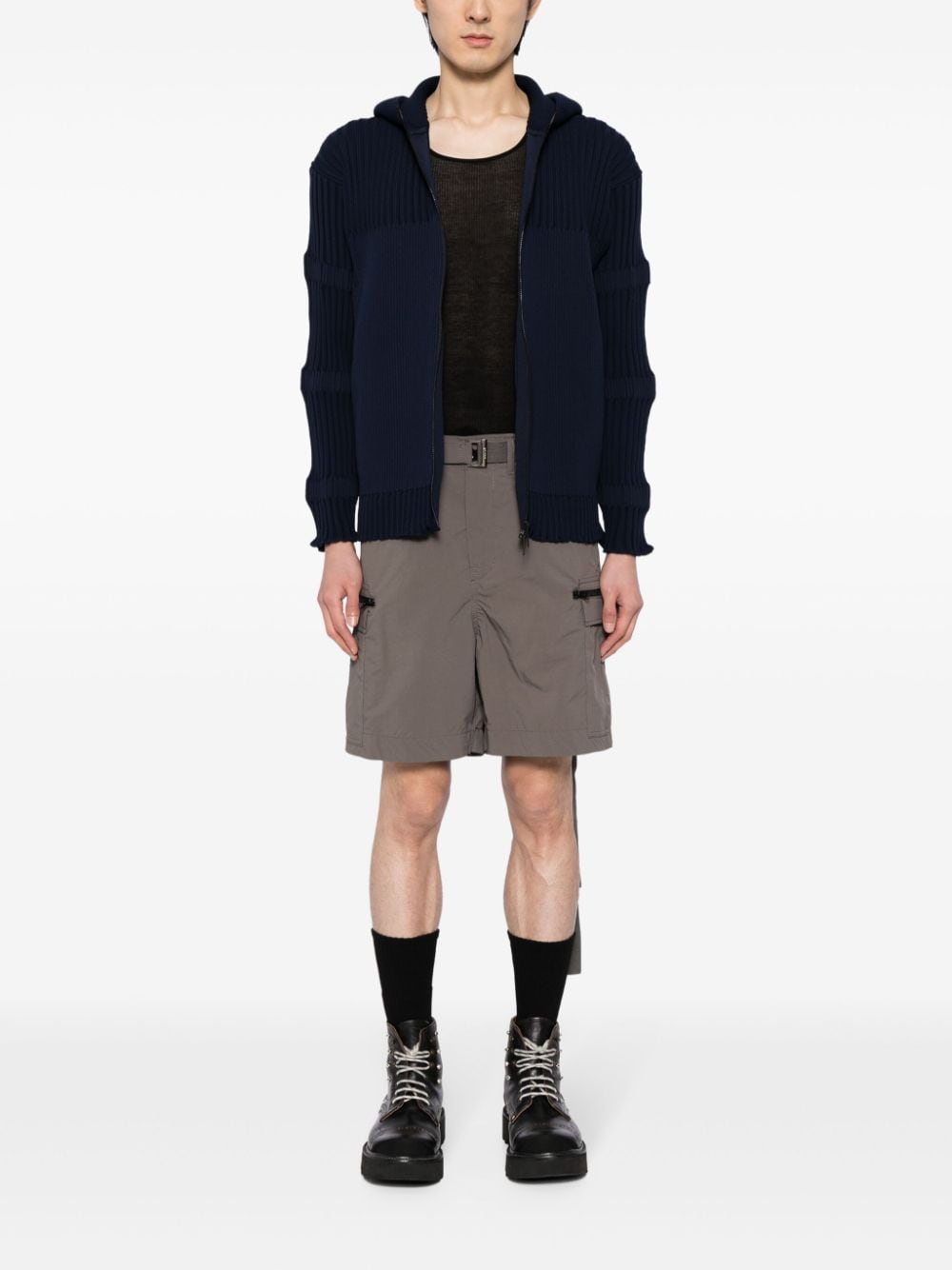 Shop Sacai Belted Knee-length Shorts In Brown