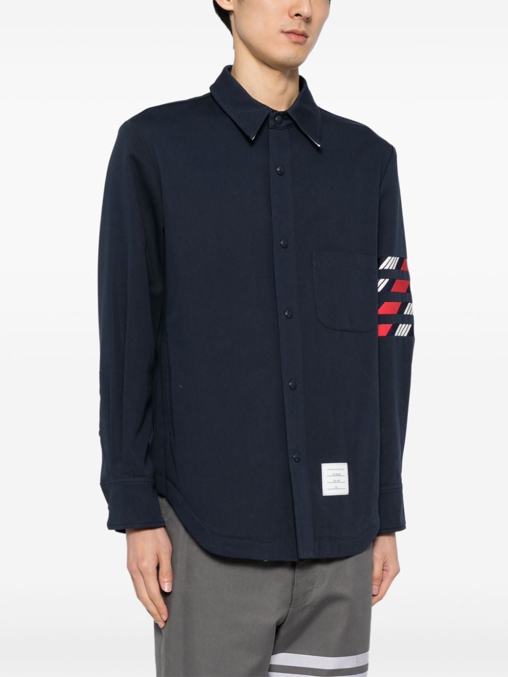 Shop Thom Browne 4-bar Cotton Shirt Jacket In Blue
