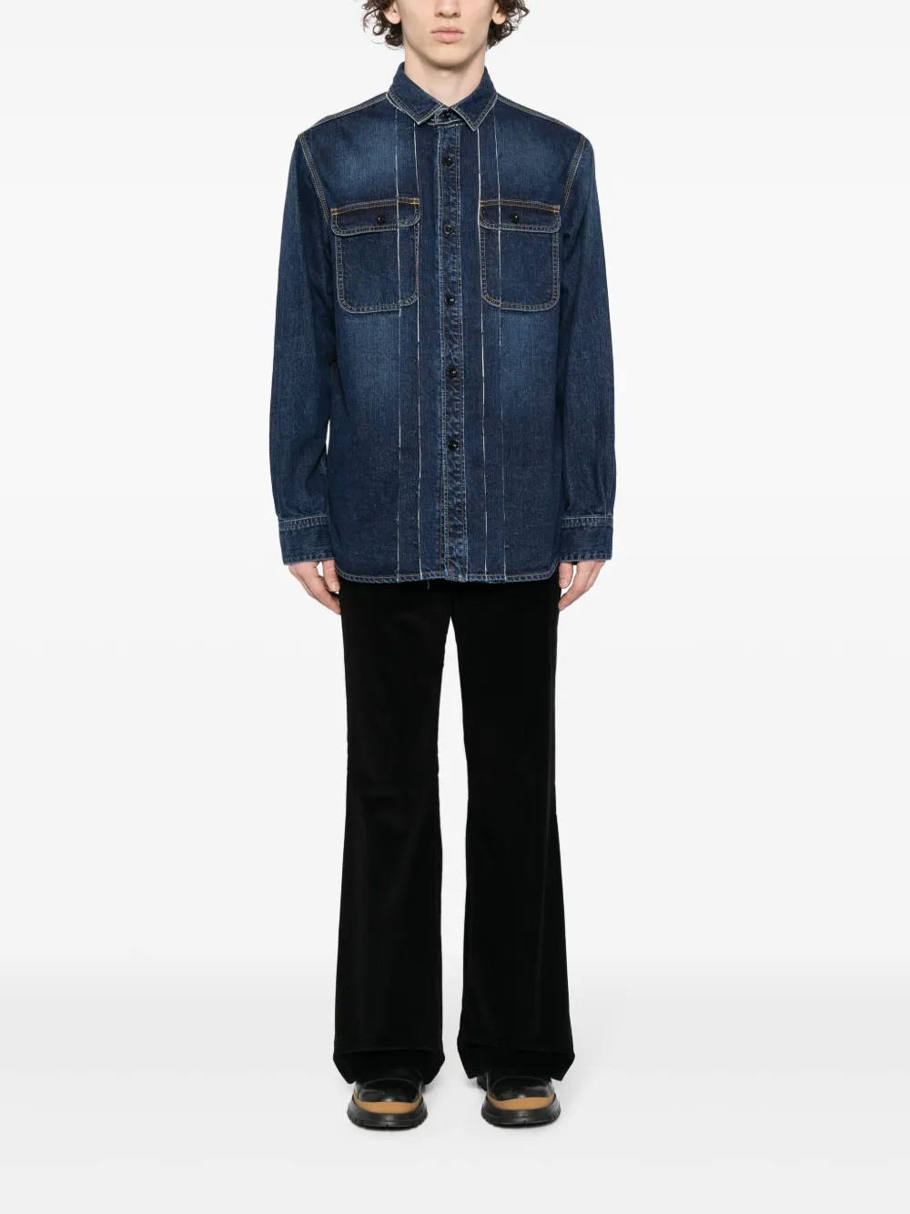 Shop Sacai Cotton Denim Shirt In Blue