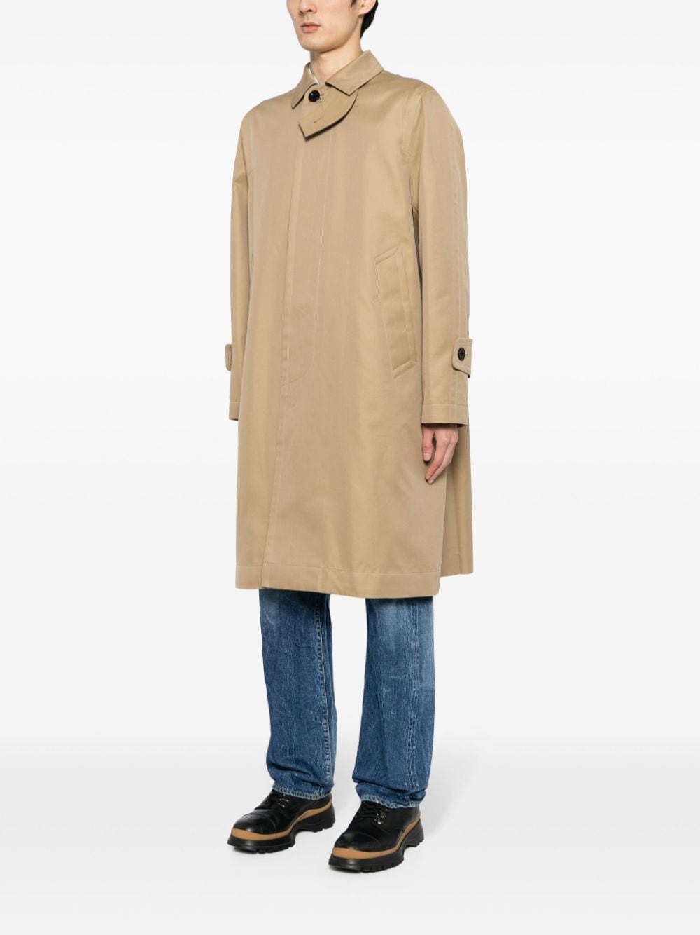 Shop Sacai Single-breasted Pleated Coat In Neutrals