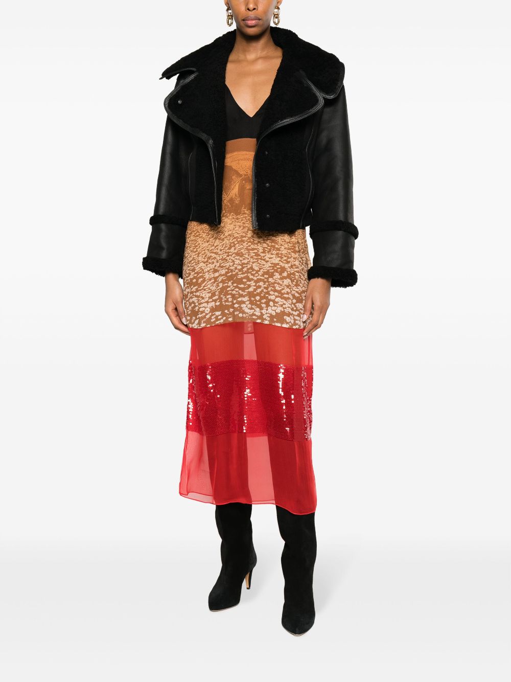 Victoria Beckham spread-collar shearling jacket - Zwart