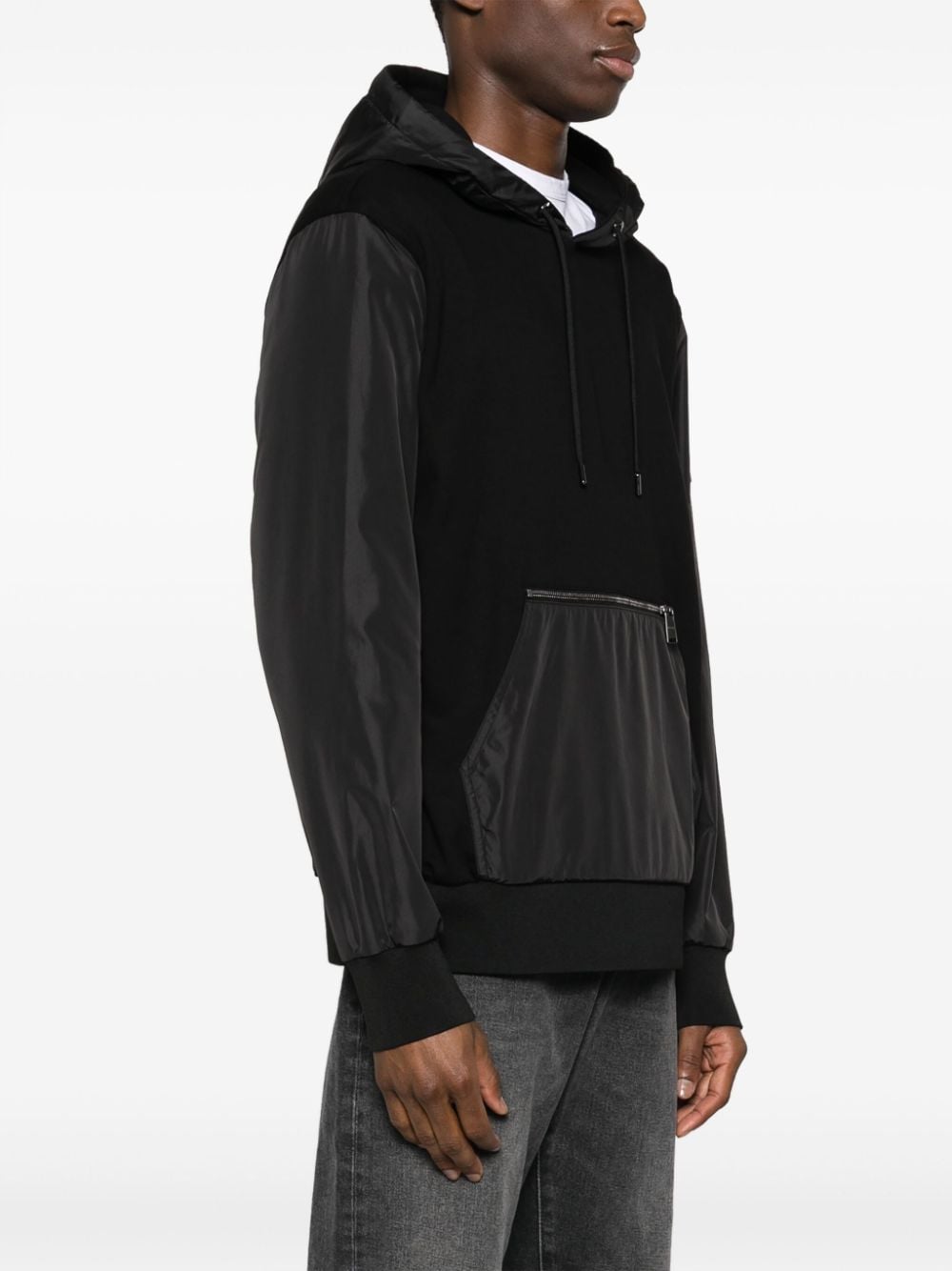 Shop Hugo Boss Panelled Tonal Hoodie In Black