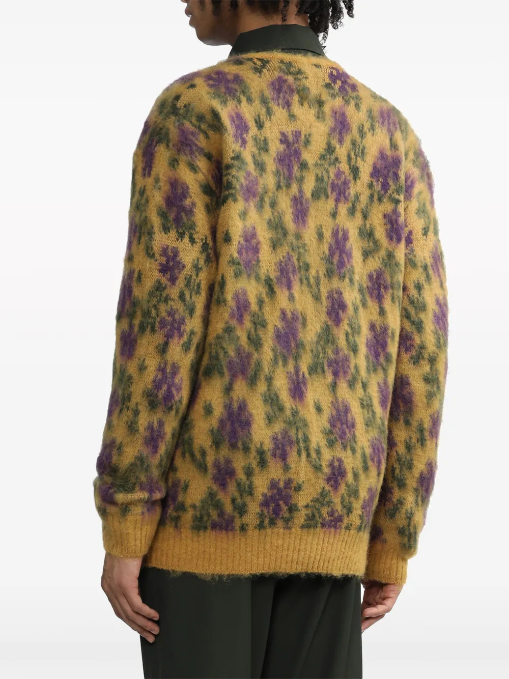 NEEDLES BRUSHED FLORAL-JACQUARD CARDIGAN 