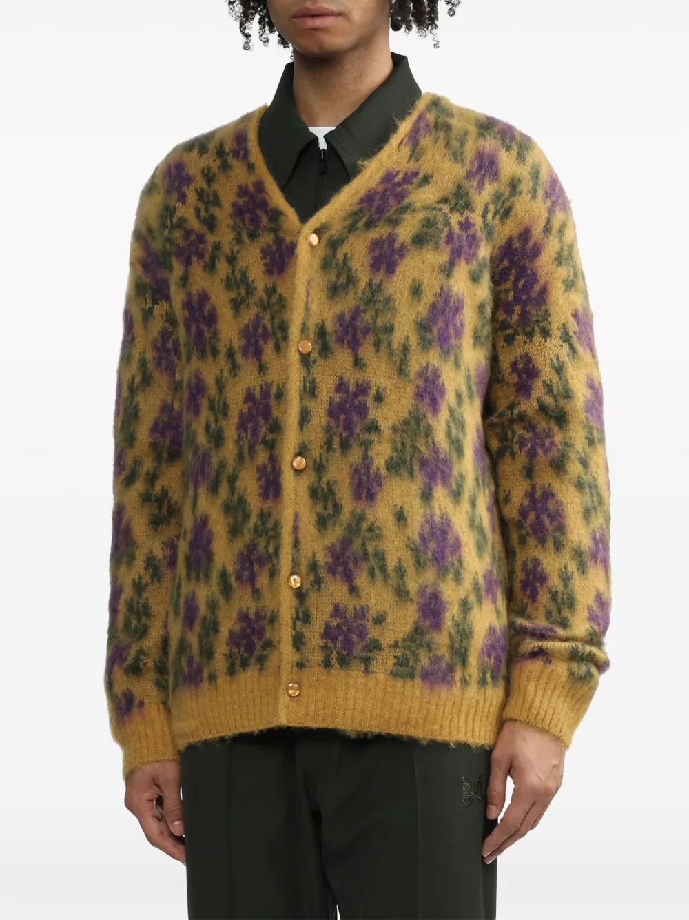 NEEDLES BRUSHED FLORAL-JACQUARD CARDIGAN 