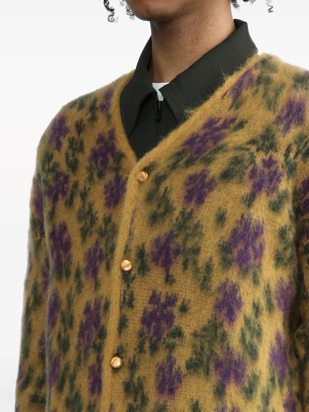 NEEDLES BRUSHED FLORAL-JACQUARD CARDIGAN 