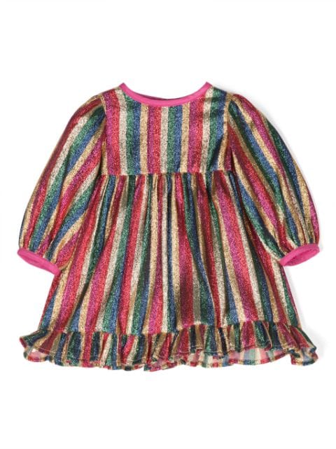 Stella McCartney Kids 亮片金葱细节条纹连衣裙