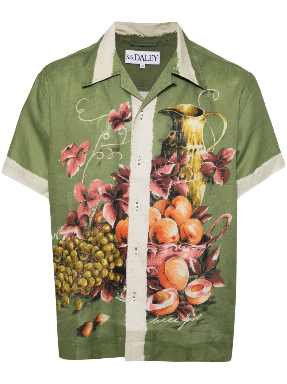 Shop S.s.daley Graphic-print Linen Shirt In Green