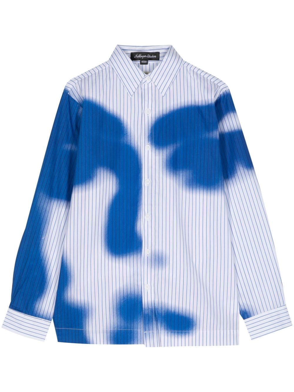 Shop Kidsuper Stripe Blurry Face Cotton Shirt In Blue