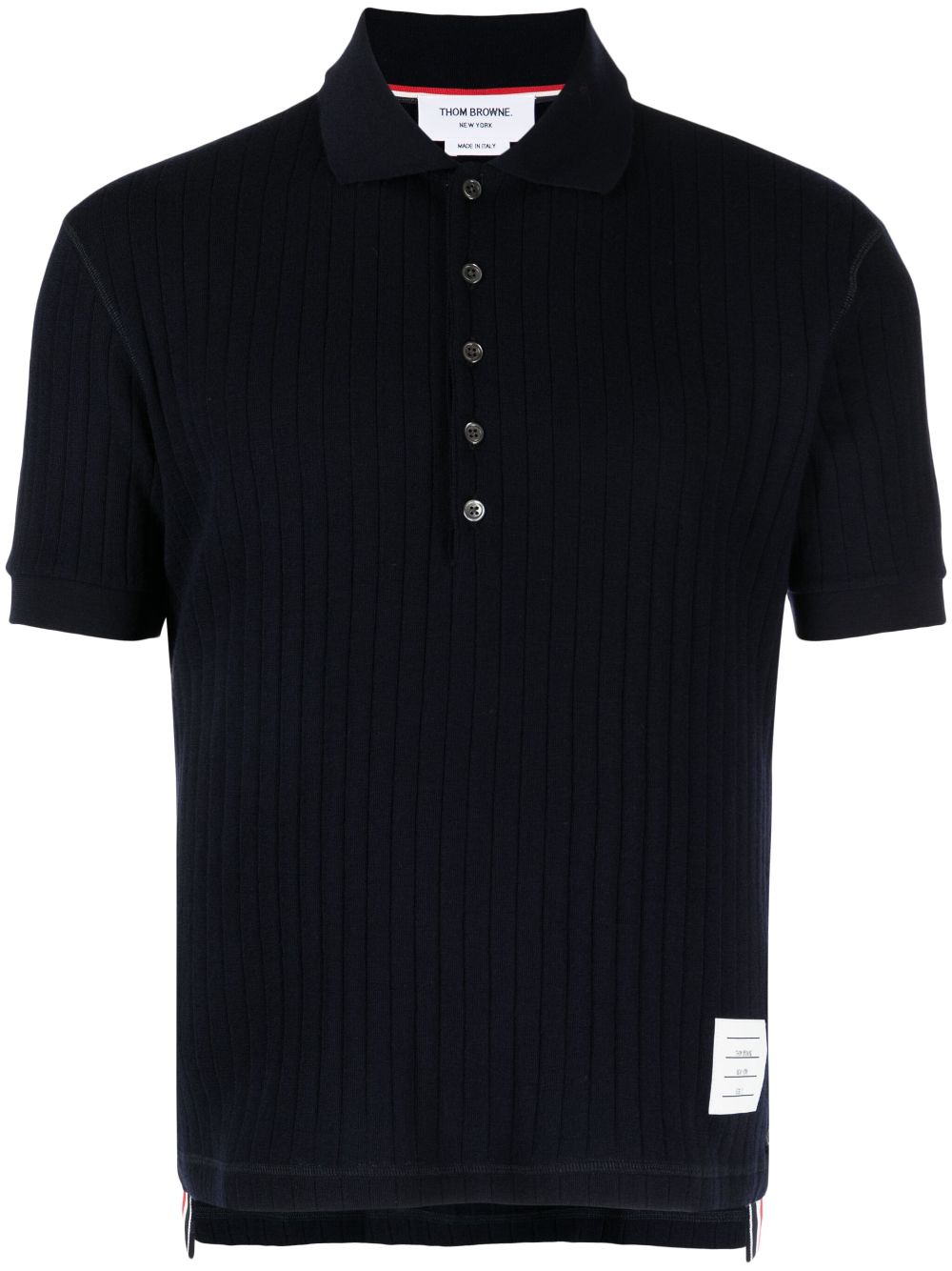 Thom Browne ribbed-knit virgin wool polo shirt - Blue