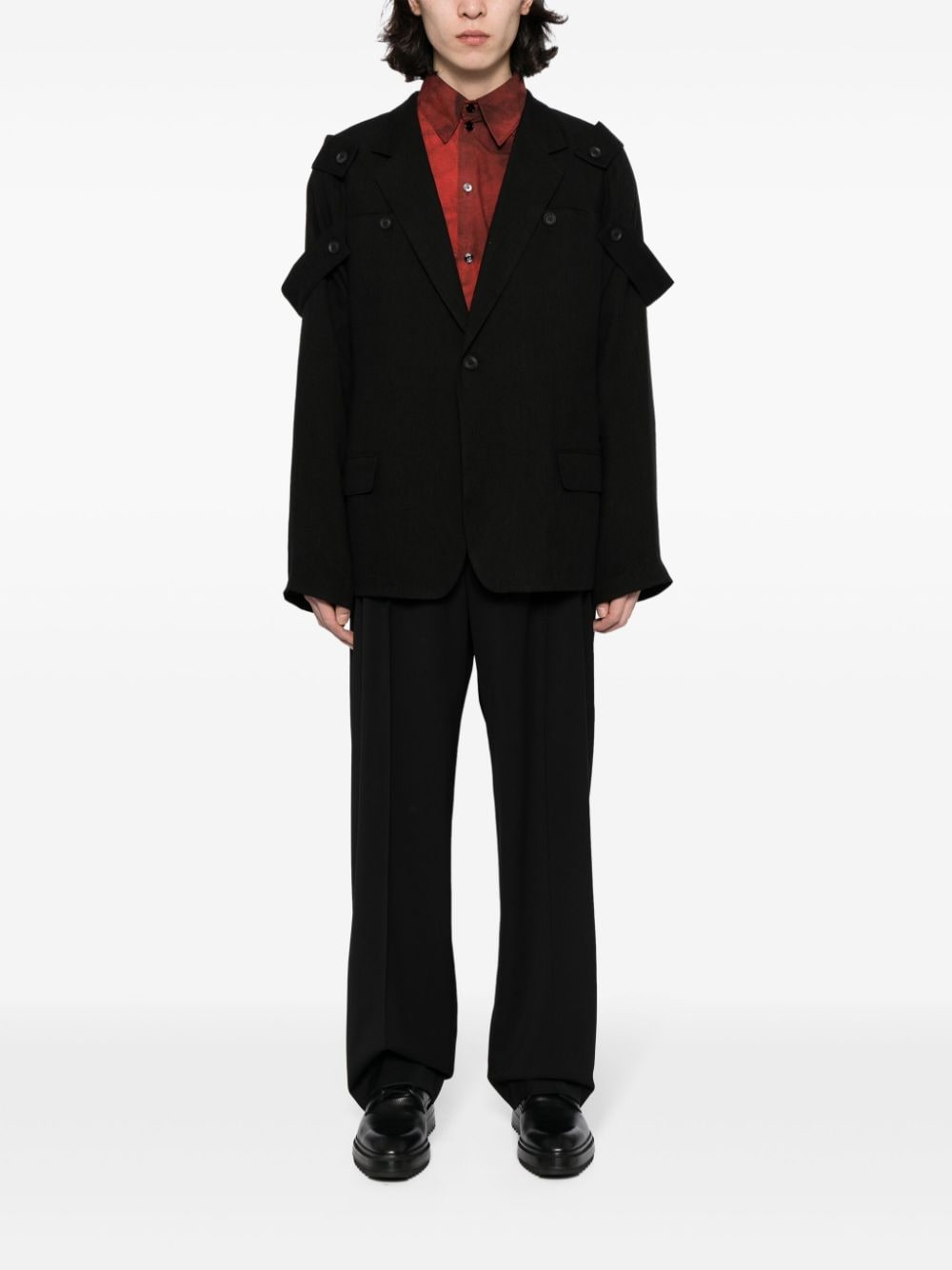 Shop Yohji Yamamoto Open-sleeve Single-breasted Jacket In Black