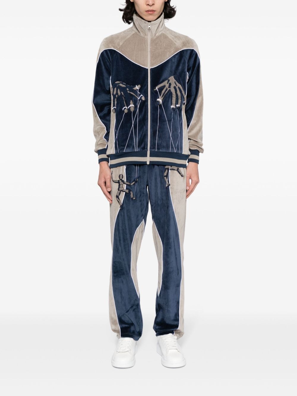 Shop Kidsuper Embroidered-motif Velvet Track Pants In Grey